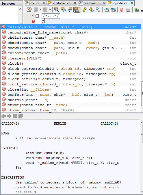 code completion documentation