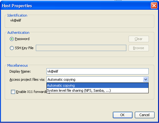 host properties dialog