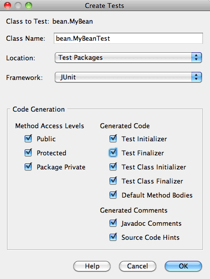 create tests dialog