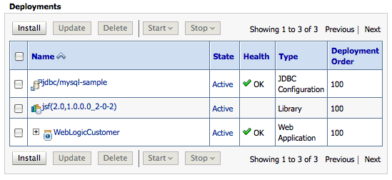 admin console deployments